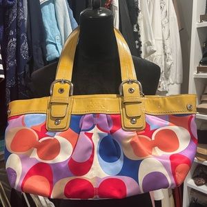 Coach Medium Scarf Print Sateen Satchel w/ FREE Matching Wrislet